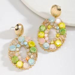 Vedawas Boho Handmade Beaded Hollow Oval Earrings,Elegant Vintage Wedding Banquet Women Accessories,Gifts for Lover and Friends