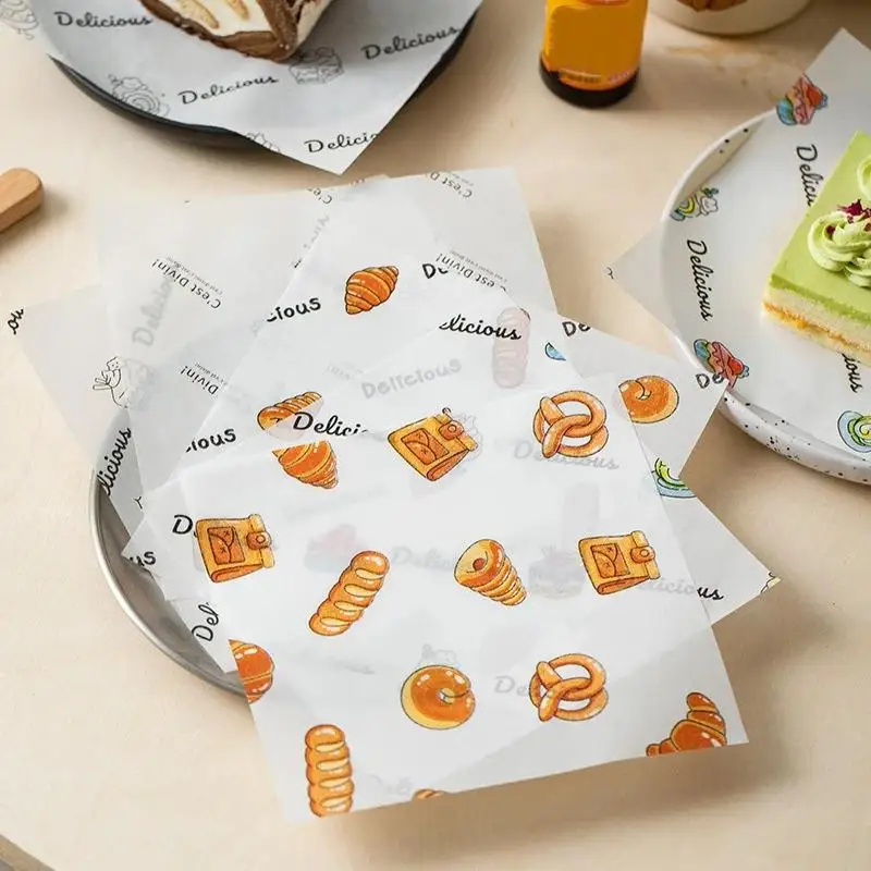 50Pcs Greaseproof Food Wrapping Paper with Cute Cartoon Print Oil Resistant Liner for Baking Sandwich Wrap and Picnic Auto Parts