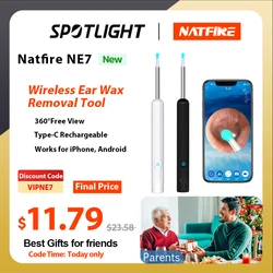 NATFIRE NE7 Wireless Ear Cleaner 1296P Wax Elimination Spoon USB-C Charging Luminous Otoscope Ear Wax Removal for iPhone Android