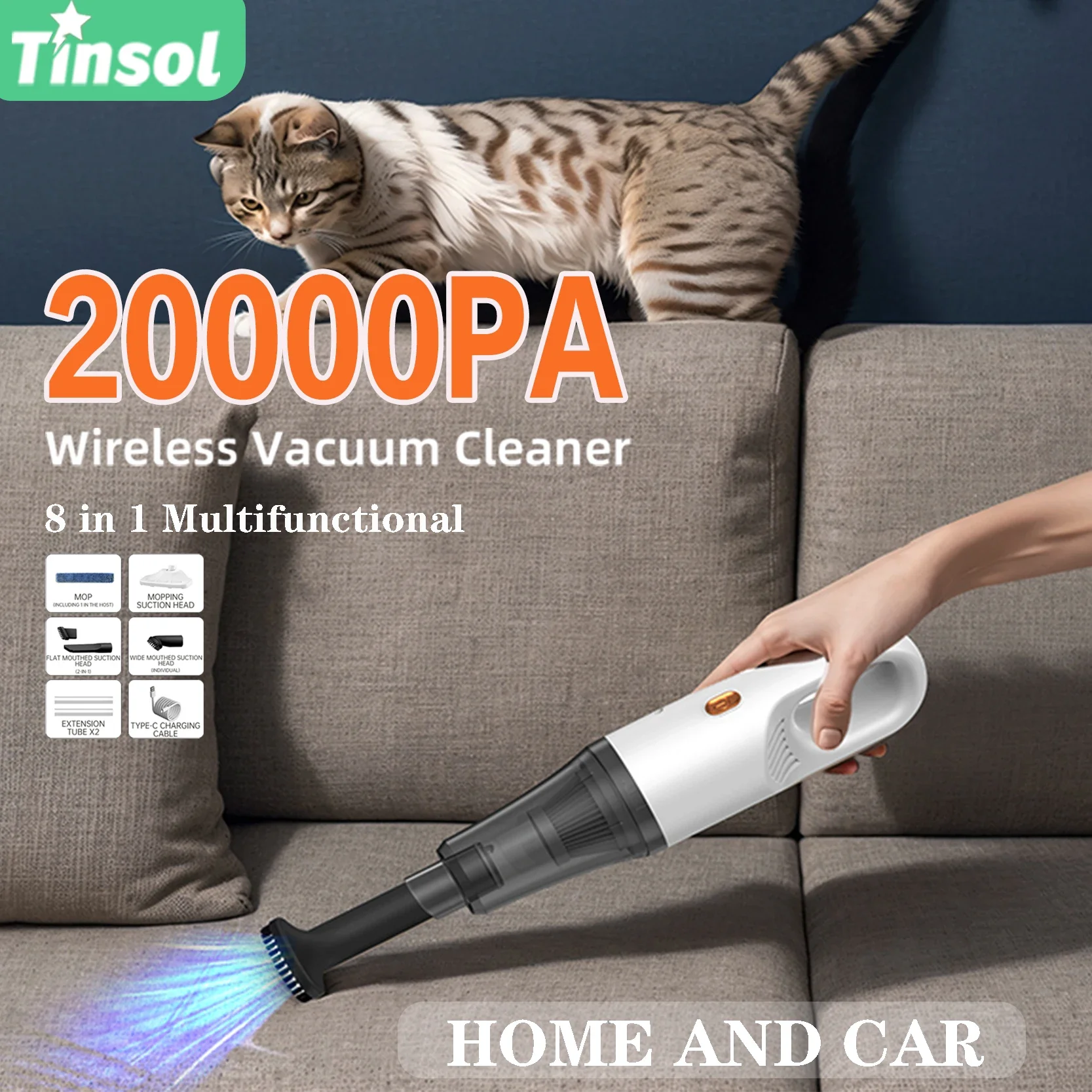 Multifuncional Household Cleaner, poderoso aspirador de carro recarregável, portátil portátil, 20000Pa, Novo