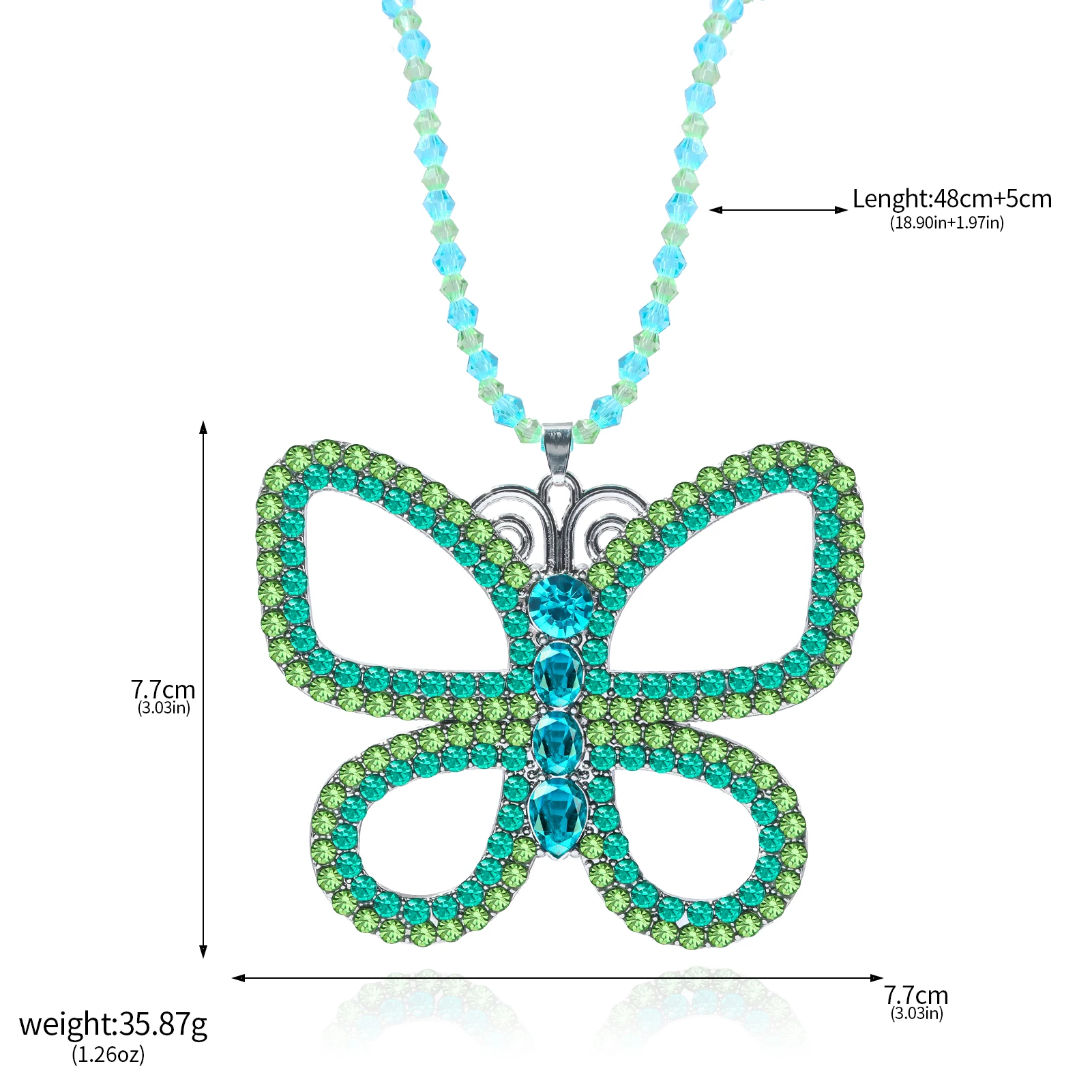 Large Butterfly Choker Necklace Bead Chain Crystal Butterfly Pendant Necklace for Women Elegant Costume Jewelry