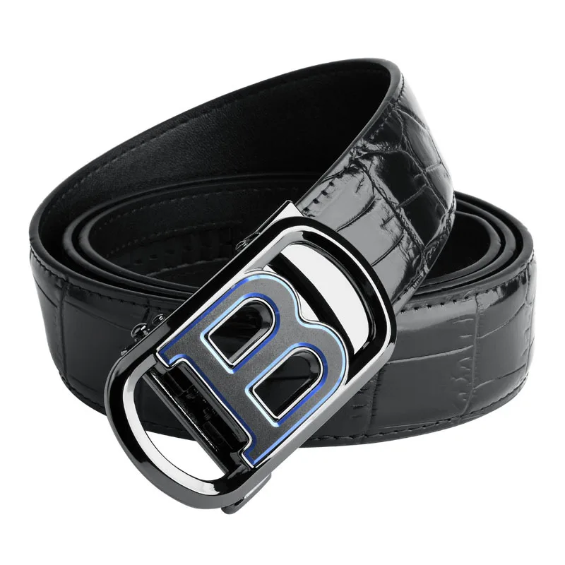 

Men Leather Belt Crocodile Pattern Automatic Buckle Fashionable Versatile Waist Belt Middle-aged Casual Business 120cm