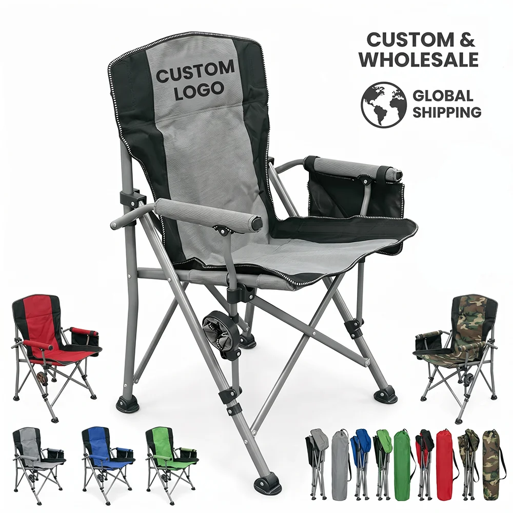 High-Back Folding Camping Chair Lightweight Portable Sturdy Steel Frame Outdoor Chair with Cup Holder for Beach Picnic Fishing