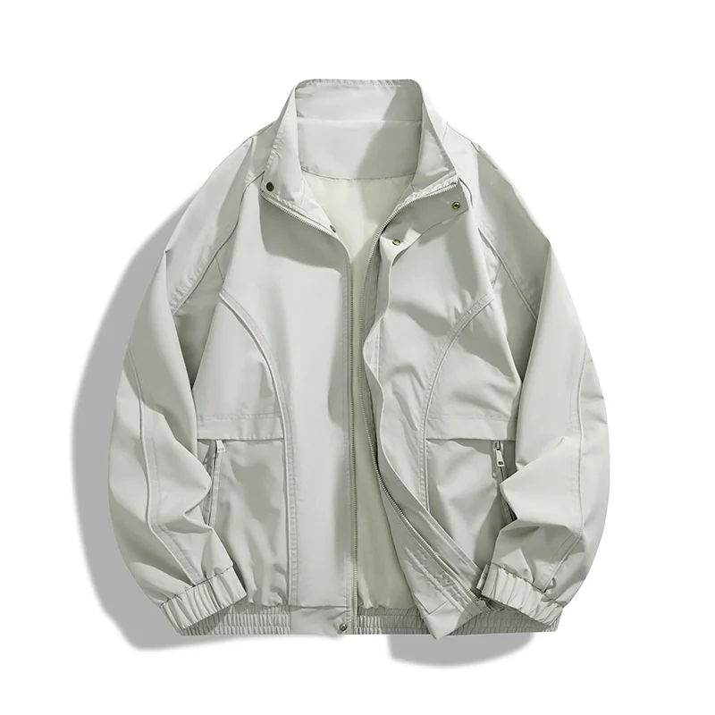 American Work Jacket Men's Lapel Jacket Loose Versatile Solid Color Zipper Cardigan Jacket Top