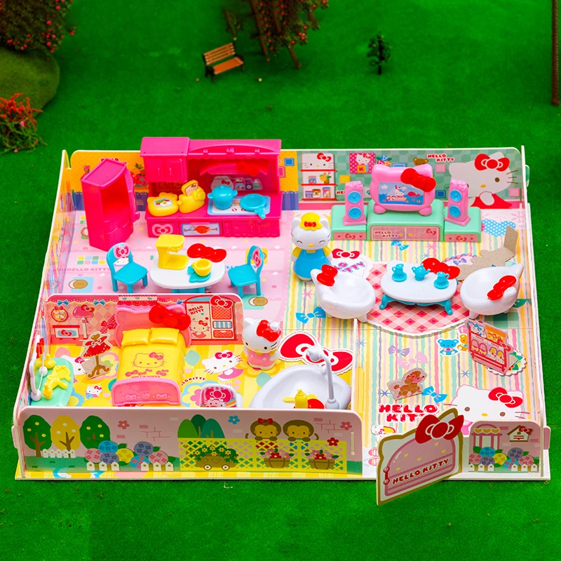 Sanrio Hello Kitty Convenience Store Play House Stackable Street View Splicing Toys Figure Anime Figurine Kitchen Children's Toy