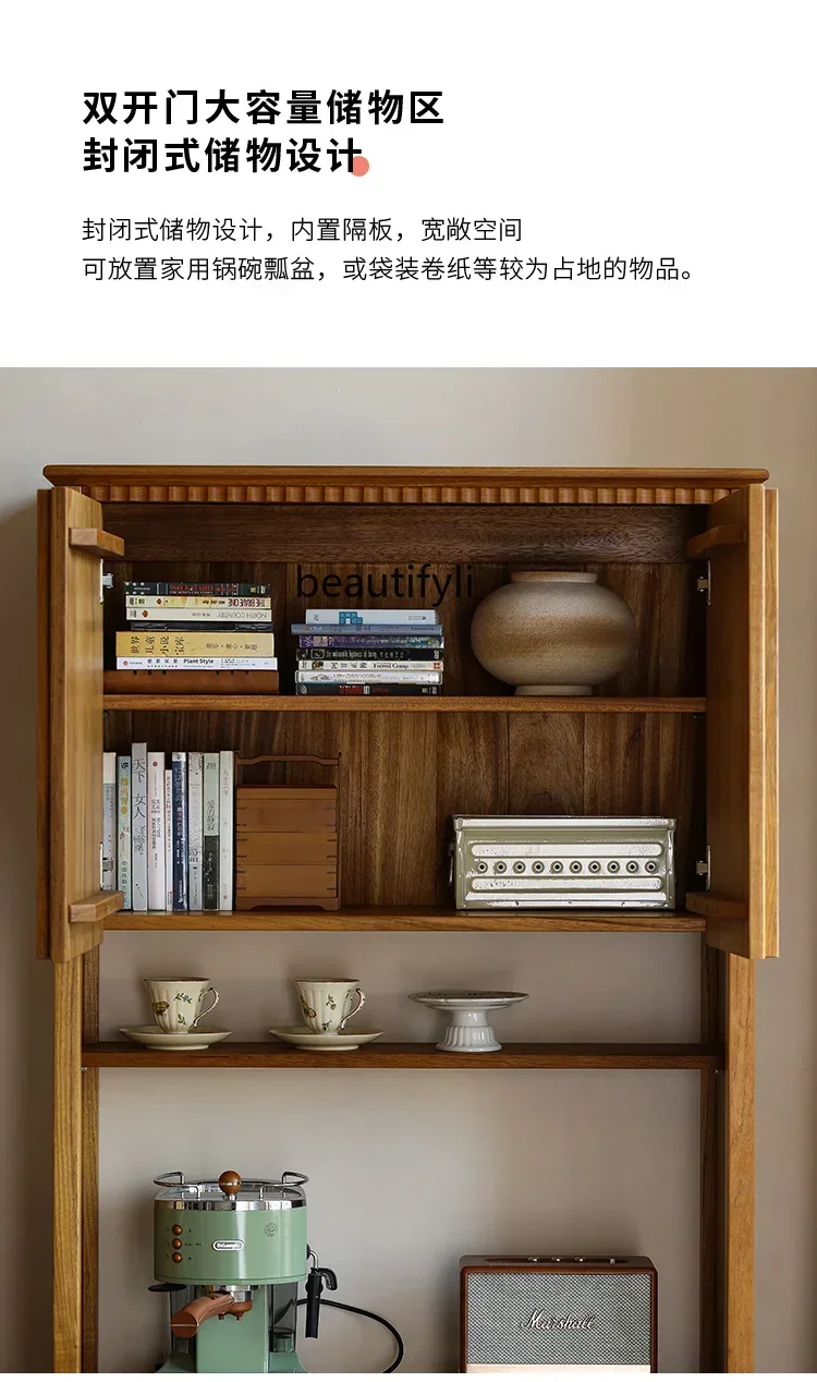 Mobiletto da pranzo retrò, contenitore per soggiorno contro il muro, mobiletto per le pulizie in legno massello