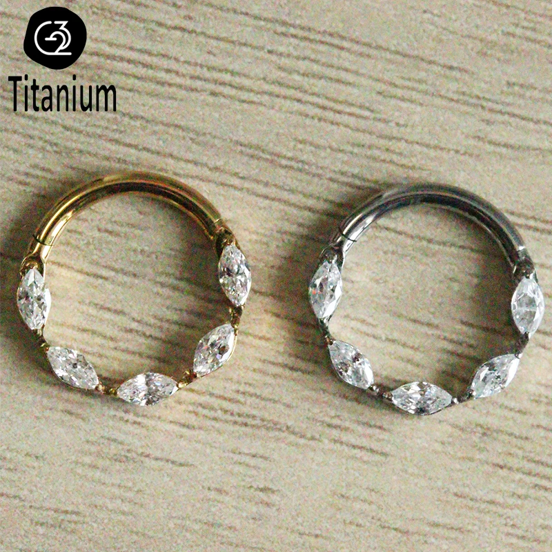 G23 Titanium One Piece Marquise Gem Clicker Hinge Piercing 16G Helix Daith Earring Nose Rings Classic Simple Design Body Jewelry