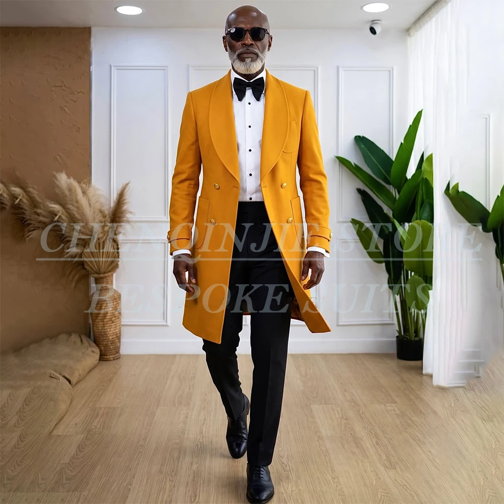 Luxury Men's Long Suits Casual Daily Double Breasted Shawl Lapel 2 Piece Jacket Pants Outfits Fasion Business Wear Clothing