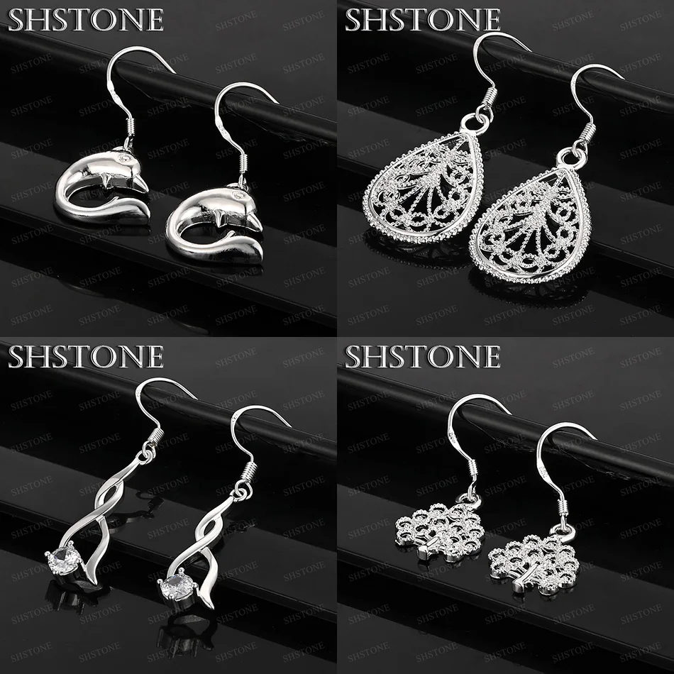 

Luxury 925 Sterling Silver Twisted Shiny AAA Zircon Dolphins Tree Water Drop Earrings Wedding Party Charm Jewelry Nice Gifts