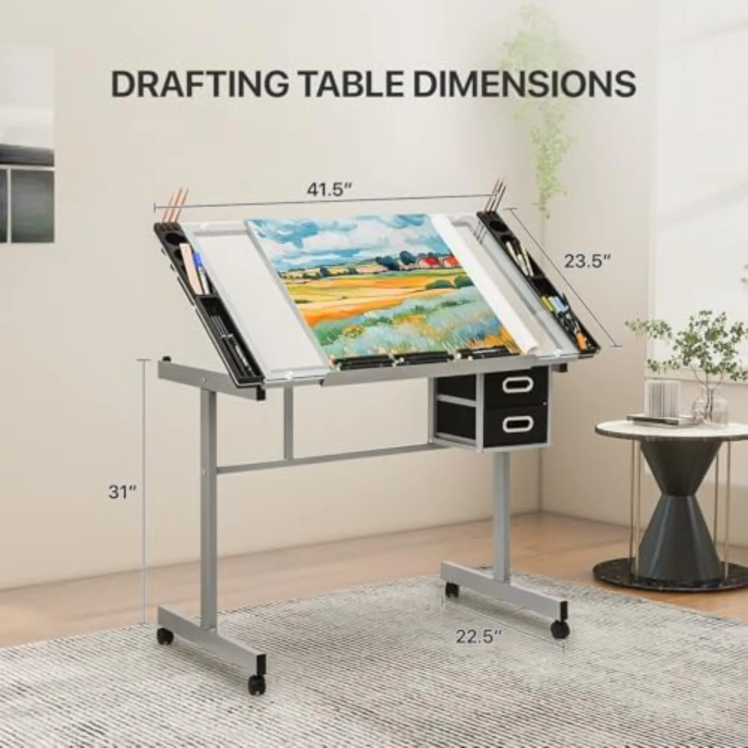 Professhional Drafting Table for Adults Teens, Light Grey | Tilting Glass Tabletop Art Craft Desk Diamond Watercolor