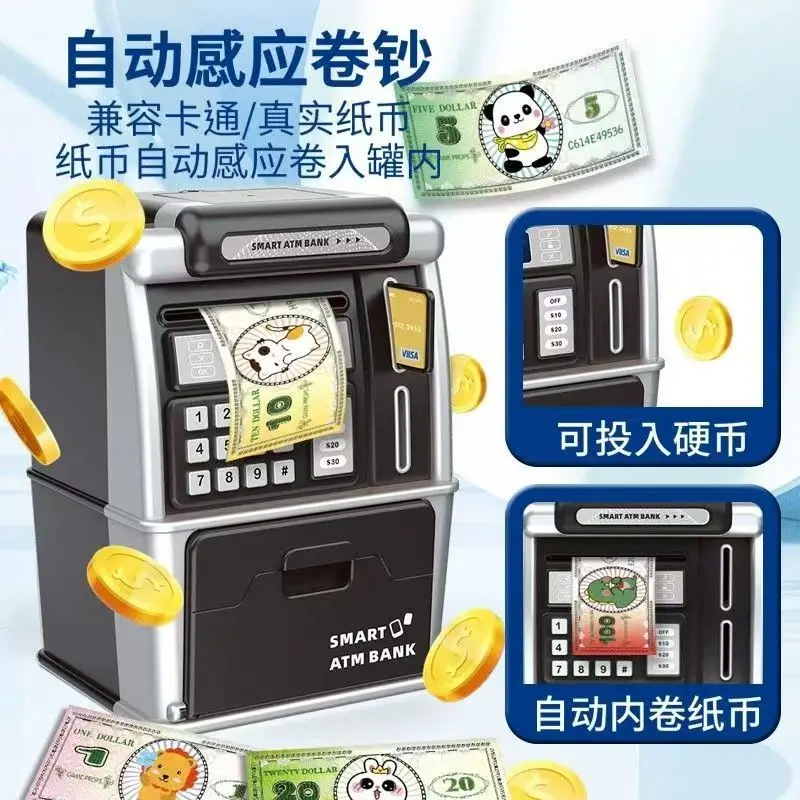Mini tirelire ATM jouet, avec carte et mot de passe, reconnaissance de pièces et de billets, calculatrice de solde/cadeau jouet adapté aux enfants de plus de 6 ans