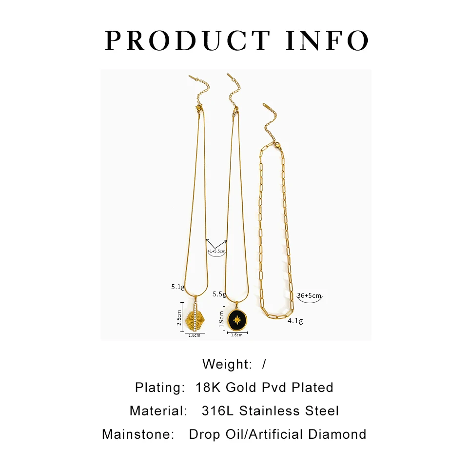 Peri\'sbox Trendy Stackable Jewelry Shiny Rhinestone Black Enamel Starburst Pendant Necklace for Women Stainless Steel Waterproof