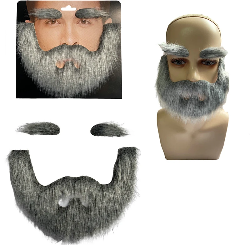 Halloween Fake Beard Funny Mustaches Costume Whiskers Hair False Eyebrow and Beard Set  Halloween Party Role Playing Accessories