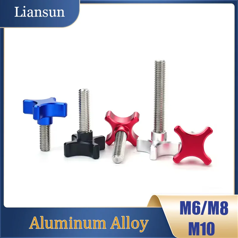 2pcs Aluminum Alloy Star Hand Tighten Screw M6 M8 M10 Stainless Steel Thread Plum Hand Tighten Thumb Screw Knob Tightening Bolt