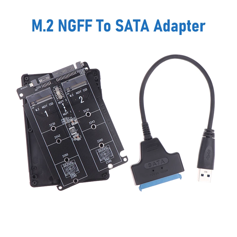 

Переходник с 2 мундштуками NGFF SSD M.2 на 2,5 SATA с последовательным портом, конвертер карт с двойным лотком, кабель USB для ноутбука, ограничение скорости 6 Гбит/с