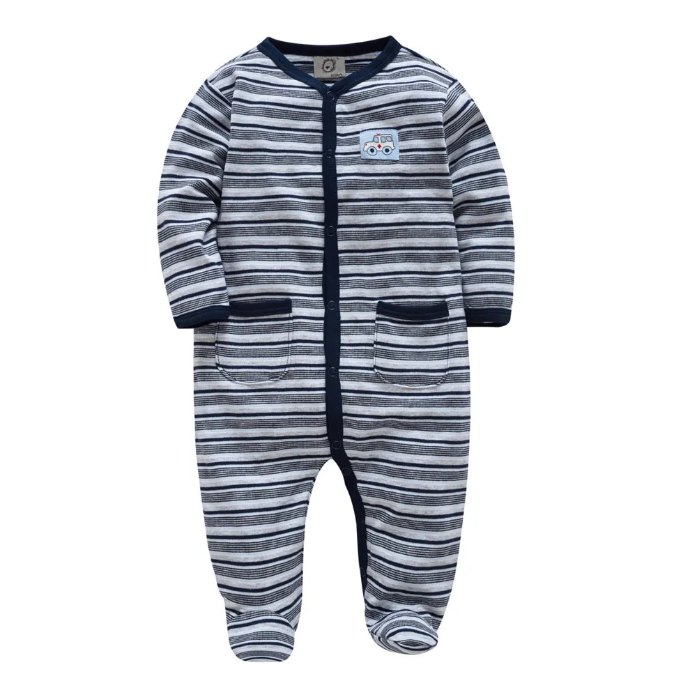 New Fall Winter Newborn Baby Clothes Cotton Striped Cartoon Print Baby Boy Jumpsuit Long Sleeve ropa de bebe Clothing