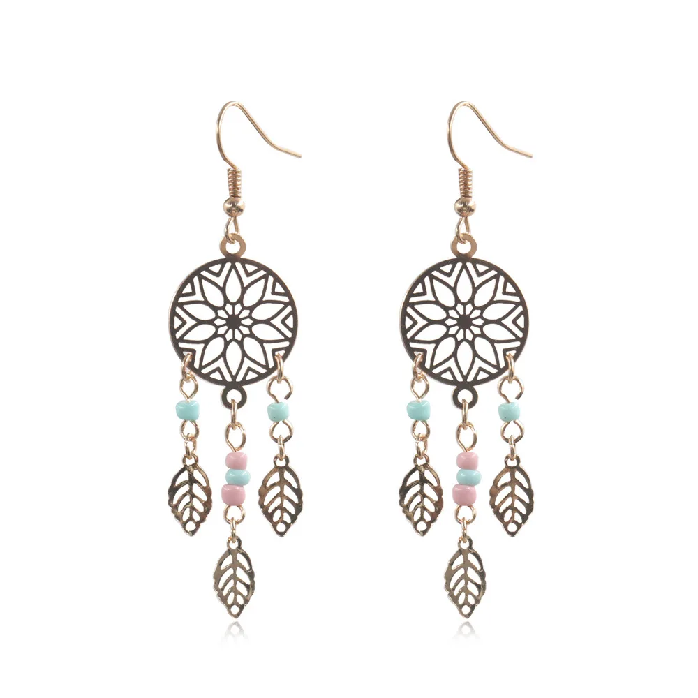 Vintage Ethnic Golden Leaf Dangle Drop Earrings Hanging For Women Female Fashion Anniversary Jewelry Ornaments Accessories