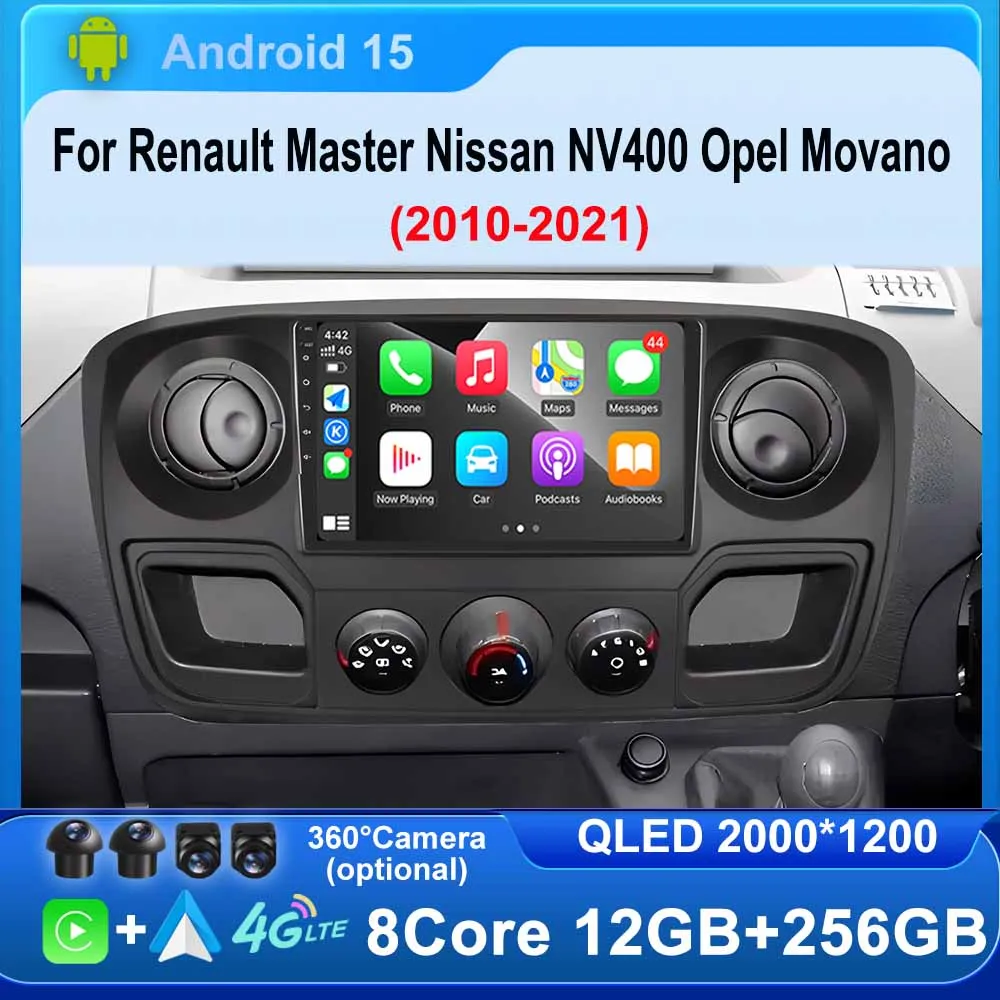 

Wireless CarPlay for Renault Master Nissan NV400 Opel Movan 2010 - 2021 Android 15 Car Radio GPS Navi Multimedia Player BT