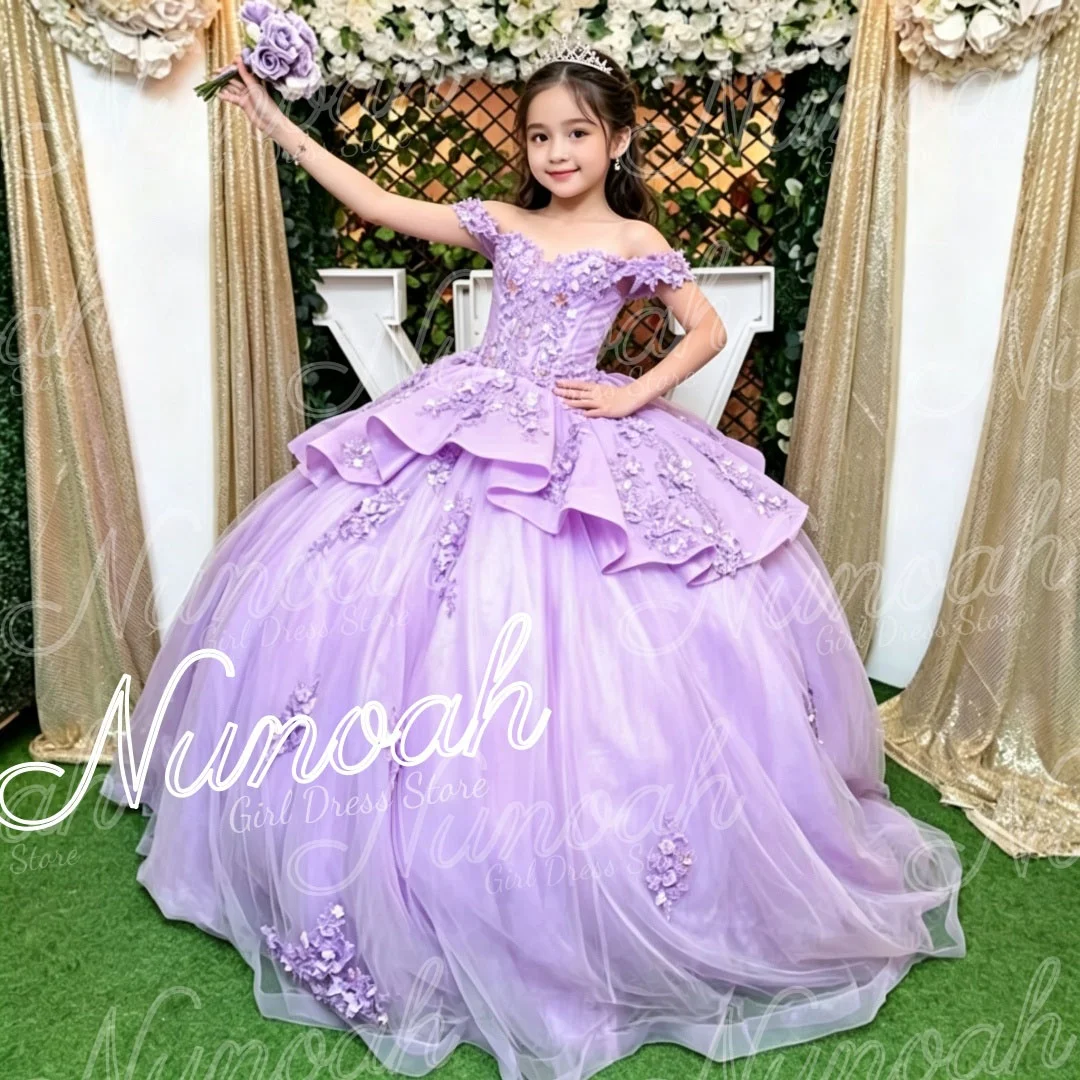Lavender Flower Girl Dresses for Wedding Lace Appliques Floor Length Kids Birthday Pageant Gown First Holy Communion Gowns
