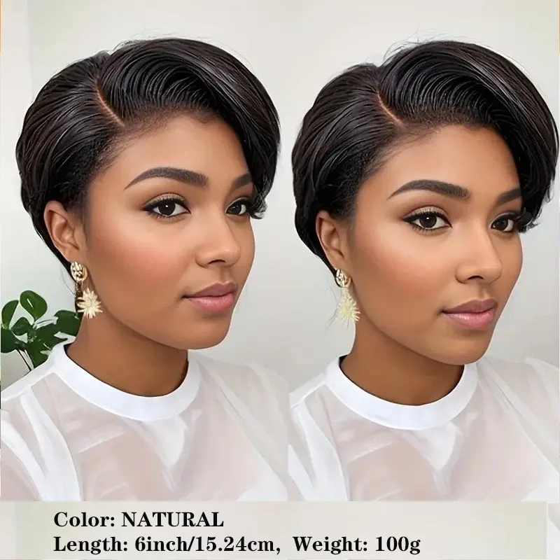 Burmese Human Hair Side Part Pixie Cut Straight Wigs Short Bob Hair Wig 100% Human Hair 13x4 Lace Front Human Hair Wig for Women