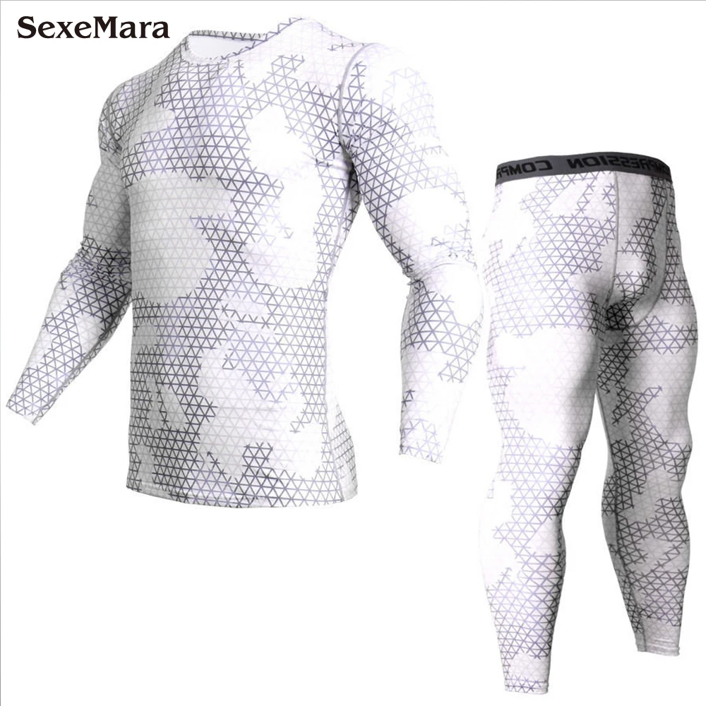 Compressão térmica masculina Long Johns, terno esportivo, roupa interior fitness, roupas de musculação, leggings MMA Rashguard