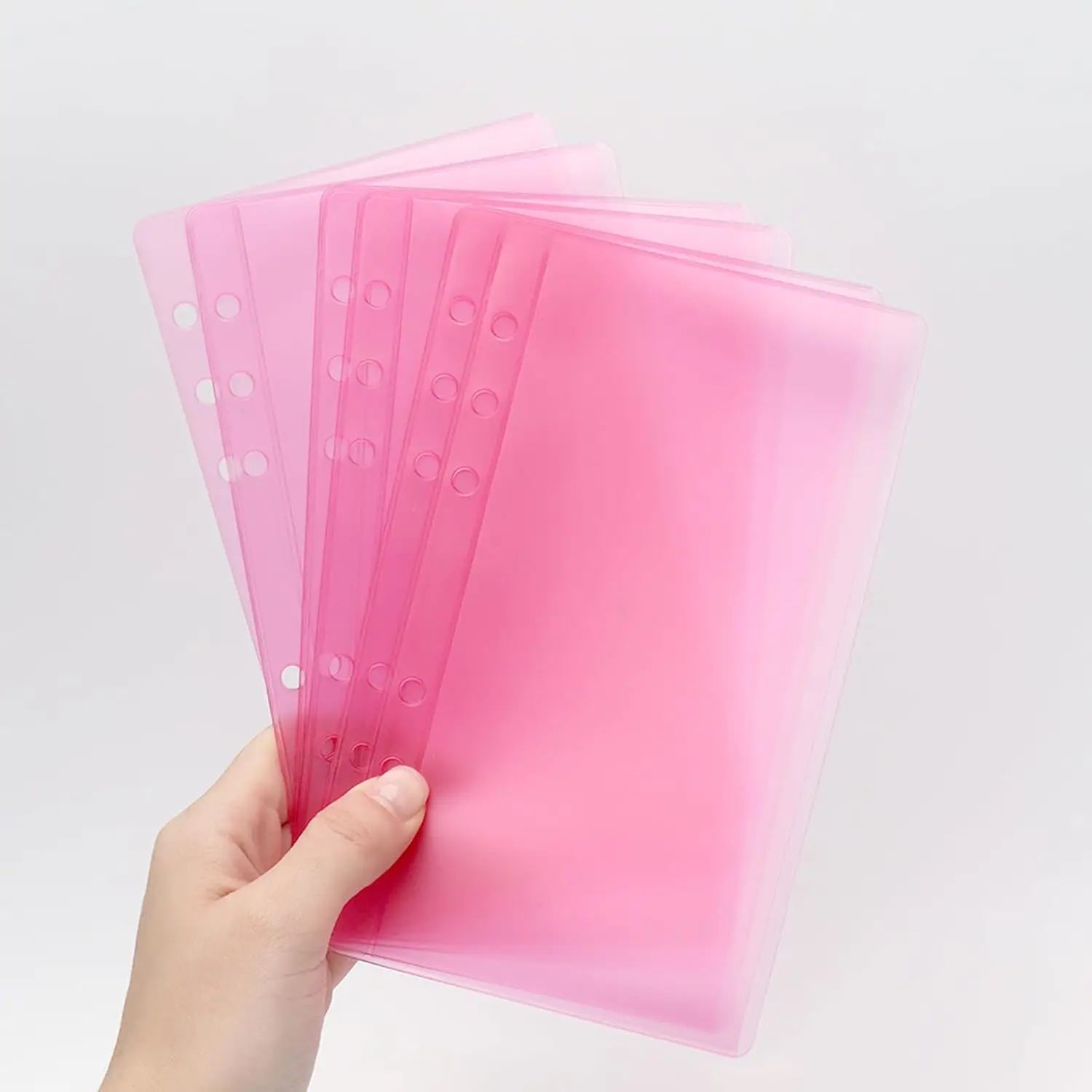 New A6  Binder Pockets 6pcs Colorful PVC Waterproof Binder Pouches 6 Holes Zipperless Side Open Cash Budget Envelopes