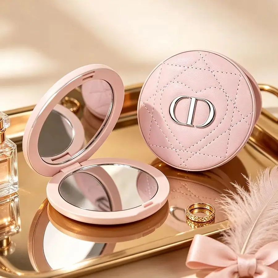 DIOR Leather Makeup Mirror Built‑In Double Sided Mirror Portable Compact Easy To Put Into Handbag Perfect Gift For Women And Mak