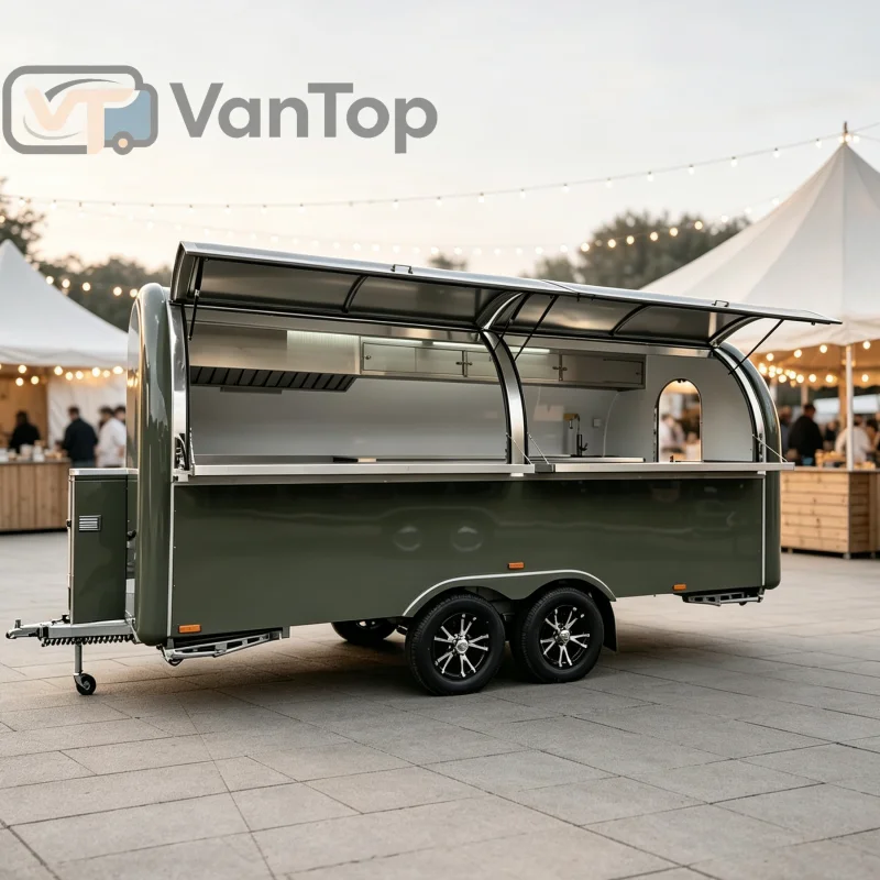 Vantop Round Food Trailer Cost-effective Fully Equipped Mobile Kitchen Concession Trailer BBQ Coffee Catering Trailer
