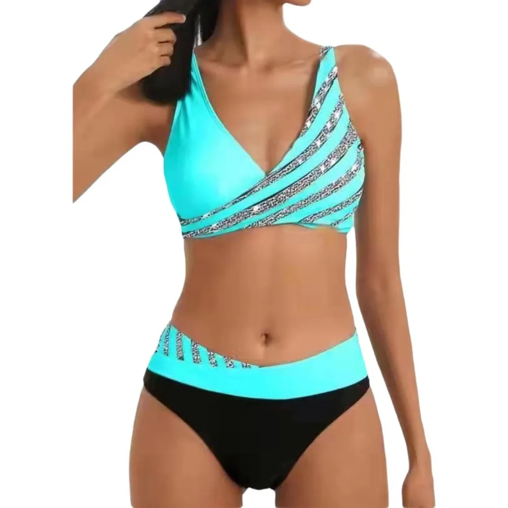 

Модный винтажный комплект бикини с регулируемыми бретелями на шее, сексуальный купальник с высокой талией, пляжная одежда