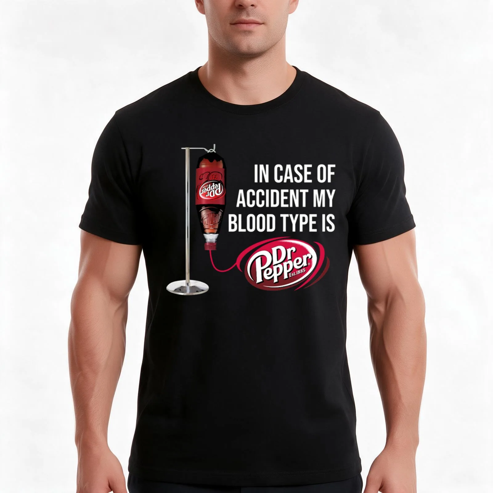 in Case of Accident My Blood Type is Dr Pepper T-Shirt, Summer Casual Cotton Tee, Oversized Streetwear Tops, Unisex Men Women