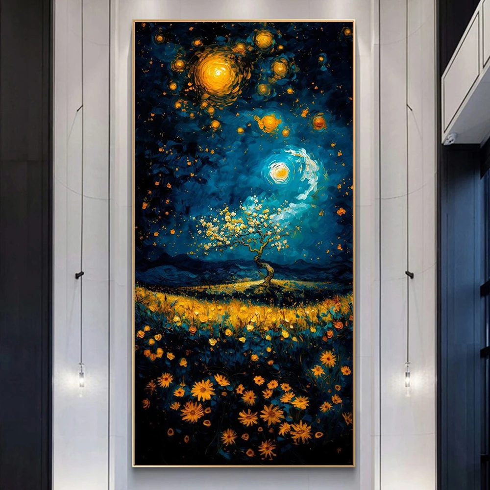 

Fantasy Brilliant Landscape Poster Prints For Home Decor Van Gogh Art Starry Night Almond Blossoms Canvas Painting Wall Art