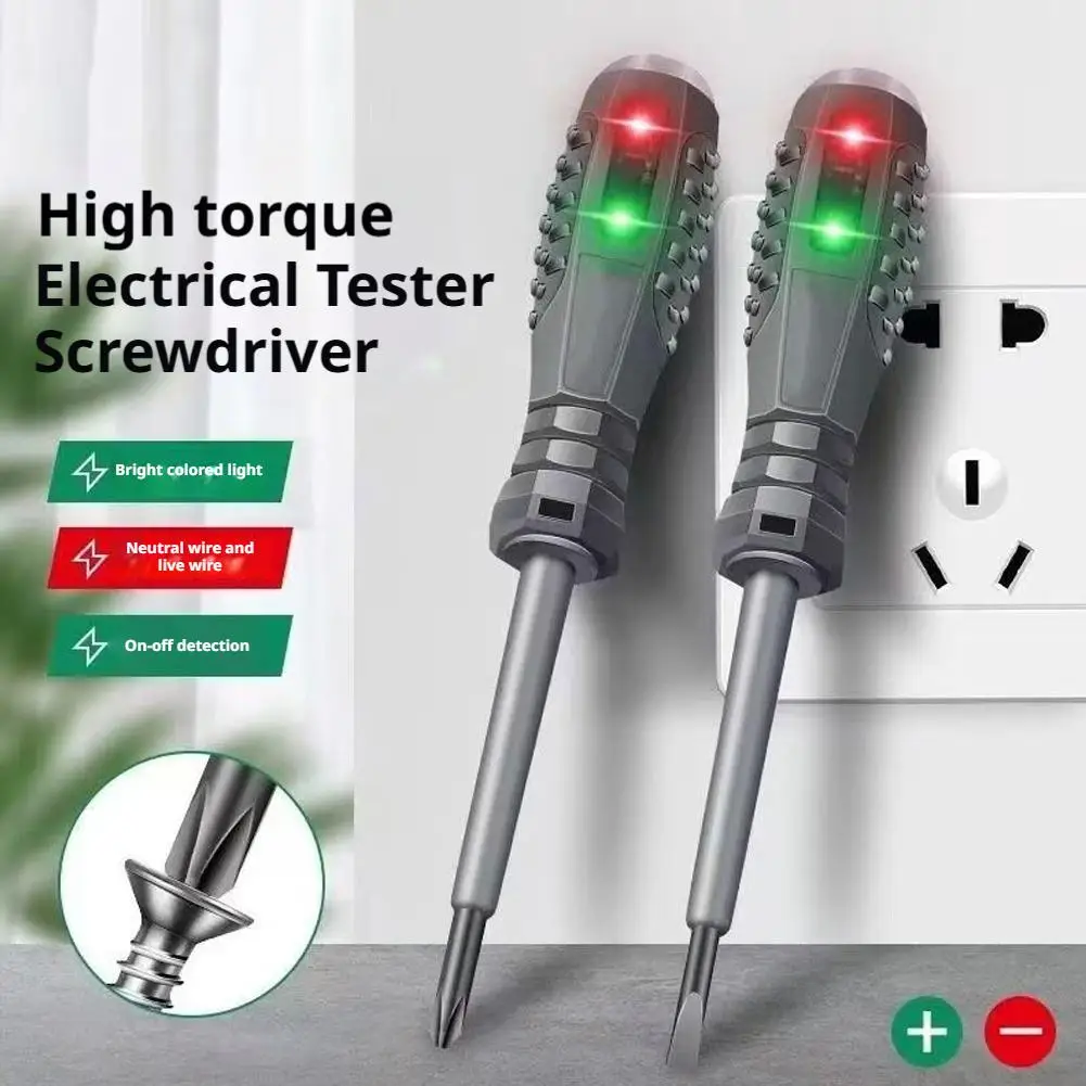 Intelligent Voltage Tester Screwdriver Live Neutral Wire Detector with Red Green Indicator Light Electric Test Pen