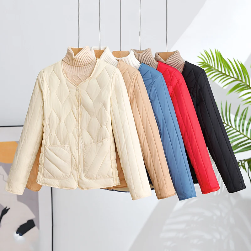 

Thiened Fce Lined E-Sle Diamond Patterned Inner Wear Light Cotton Jaet Versatile Simple Faion Outerwear Coat