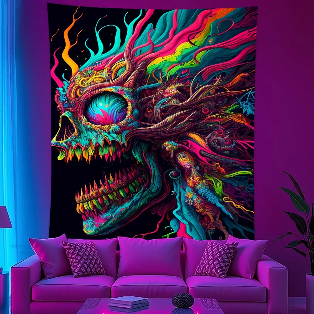 VIKAMA Blacklight Galaxy Nebula Mountain Tapestry UV Reactive Neon Wall Hanging Trippy Room Decor Home Wall Decoration