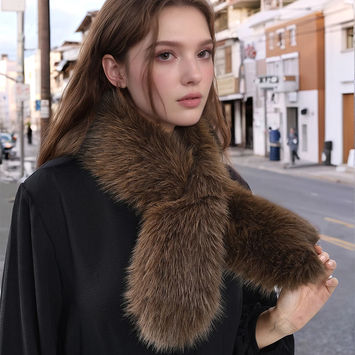 Faux Rabbit Fur Scarf Winter Warm Neckerchief Women Solid Color Neck Muffler Long Plush Shawl Ladies Thick Scarves