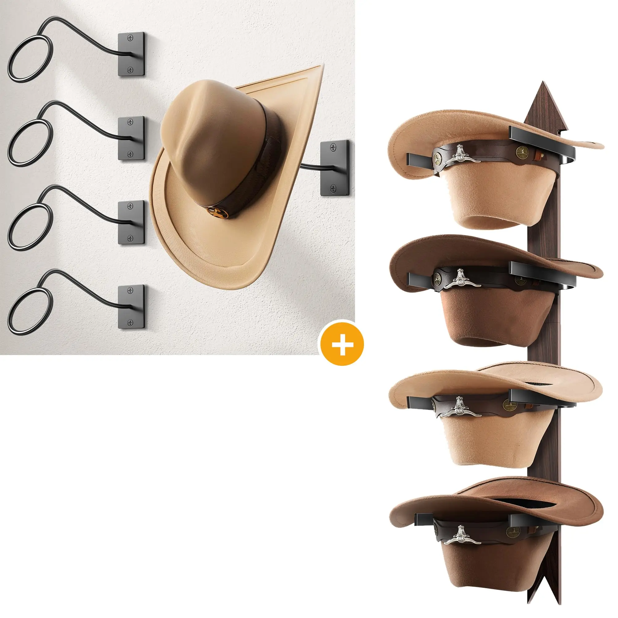 

Wooden Western Wall Mounted Cowboy Hat Rack Holds 4 Hats Rustic Metal Hanger With Arrow Sign