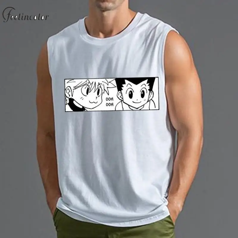 

Killua Gon Print Tank Top for Japanese Anime Men Sleeveless Shirt Gym Fitness Sports Tops White Breathable Vest Male Clothing