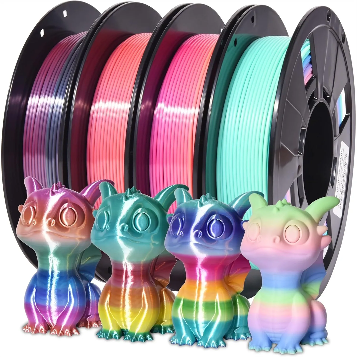 

Silk Dual Color PLA Filament 1.75mm 4 Spools Bundle 200g Each, Red/Blue Gold/Red Blue/Green Gold/Green for 3D Printer
