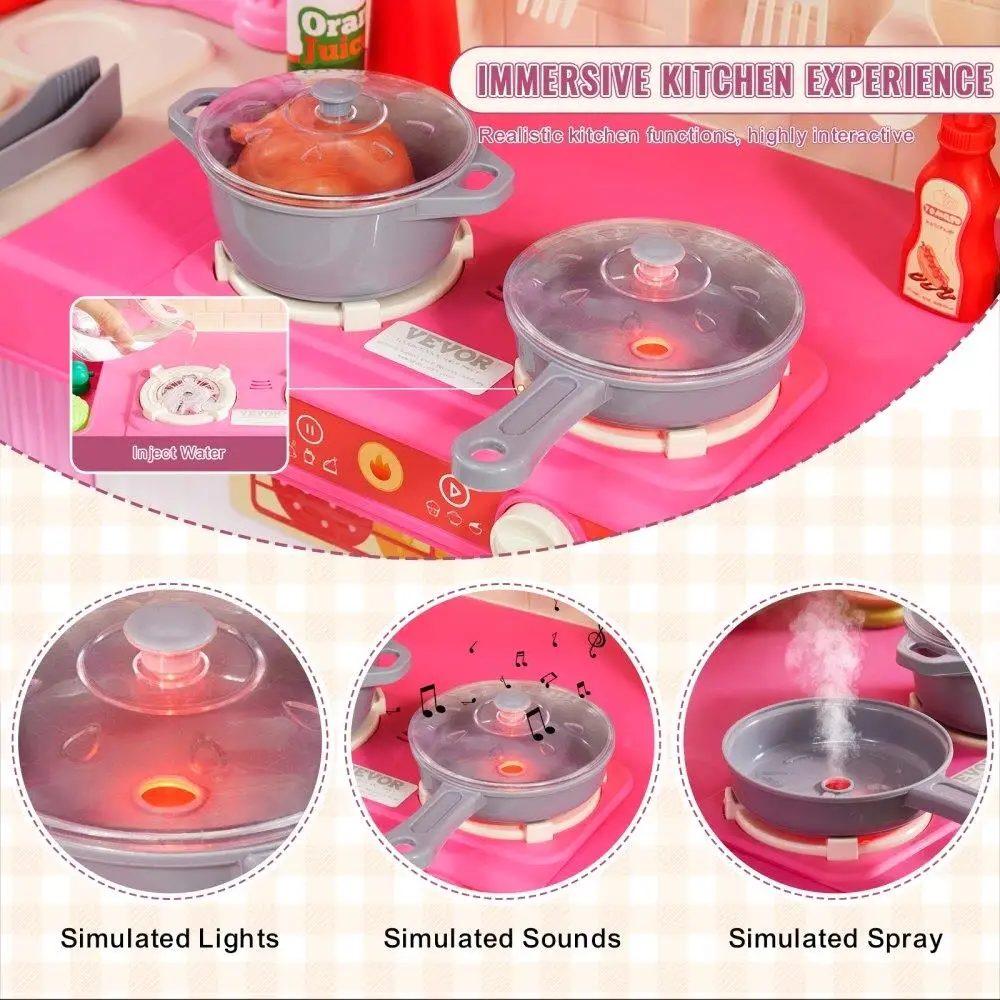 Finta Set da cucina per bambini 74 pezzi giocattolo da cucina interattivo con accessori in rosa