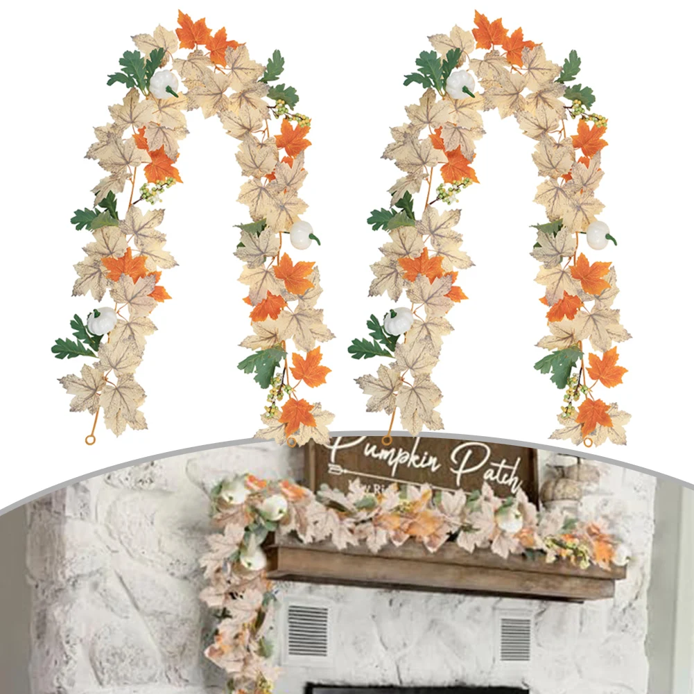 Autumn Wreath - Maple Leafs, White Pumpkins, And Berry Decorations For Front Door Farmhouse Fall Door Wearth Home Outdoors Decor