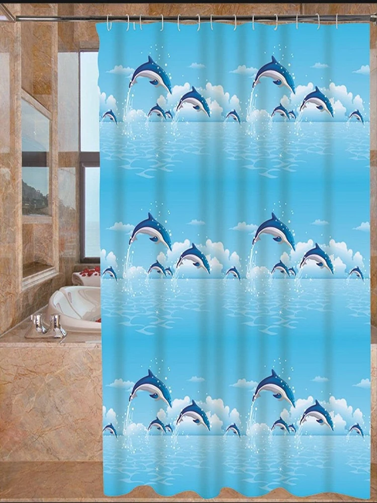 Dolphin PEVA Shower curtain thickened animal stainless steel buttonhole waterproof mildew proof translucent shower curtain
