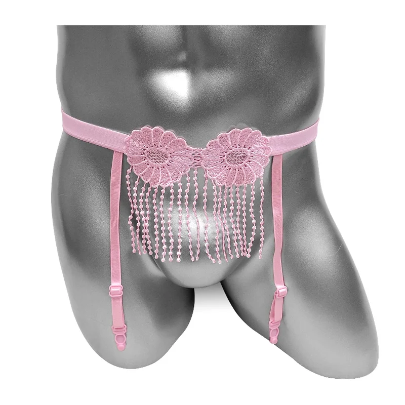 Divertente Mens Sissy giarrettiera cintura in vita biancheria intima Sexy Sissy Lingerie mutandine nappe floreali Clubwear indumenti da notte Crossdresser mutandine