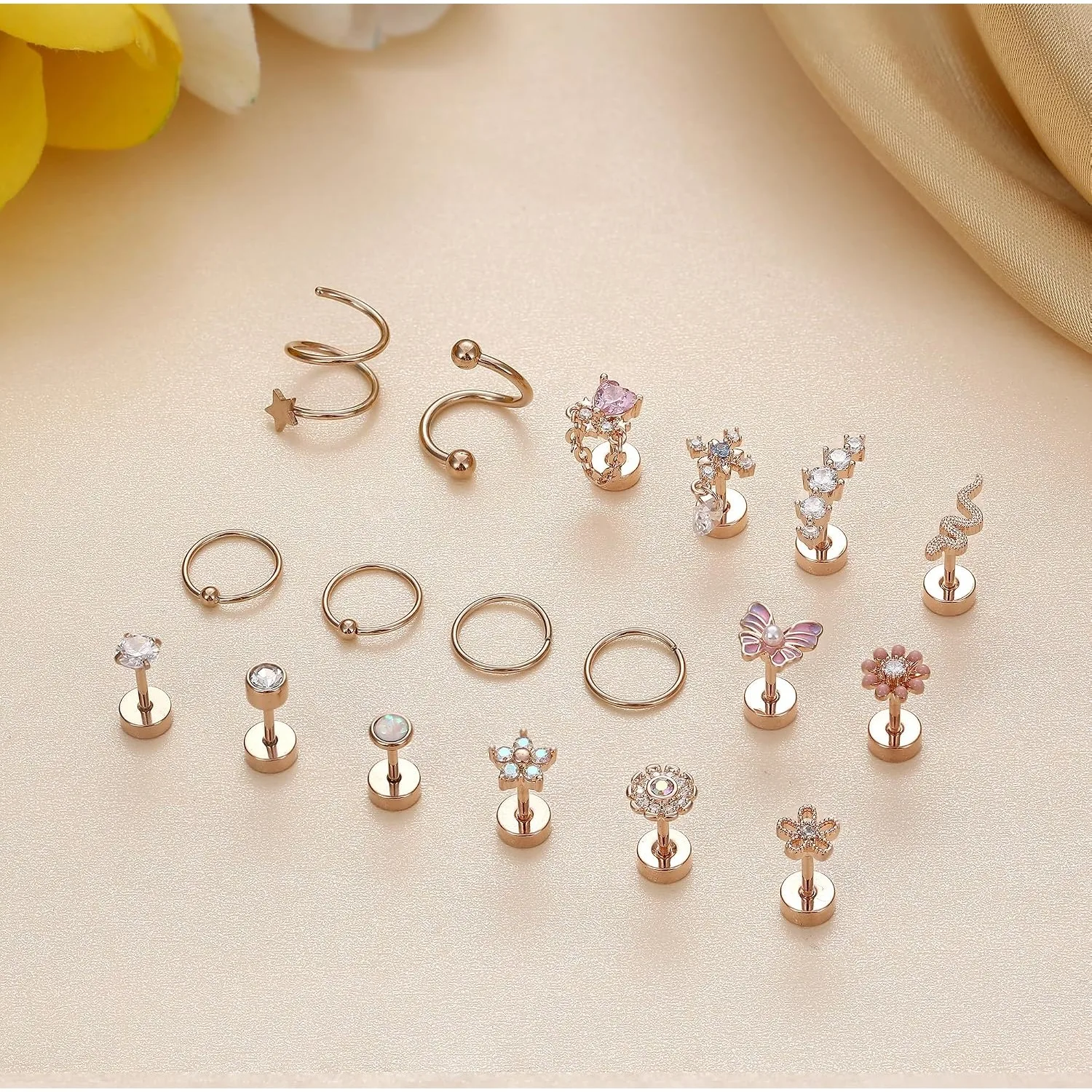 Body Jewelry For Sensitive Skin - ORAZIO 18PCS Kraakbeen Oorknopjes Dames Hypoallergeen