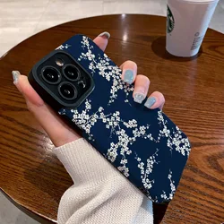 Fashion White Plum Blossom Silicone Leather Case For iPhone 17 16 Plus Air 14 15 Pro Max 11 12 13 Mini Shockproof Full Cover