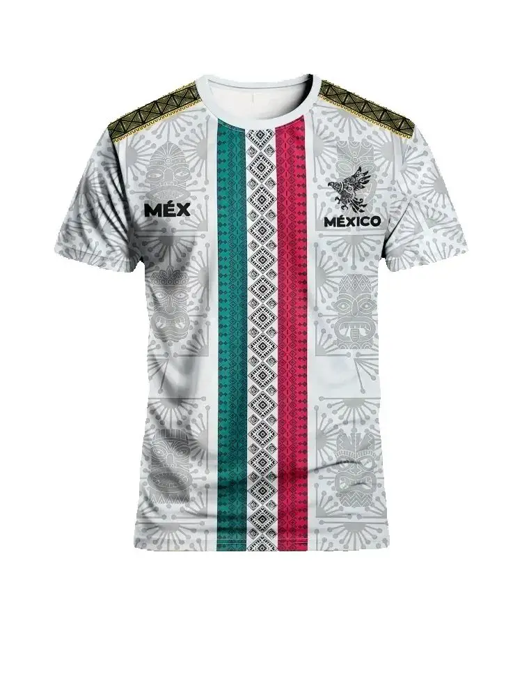 Mexican men's football jersey & Aztec round neck comfortable sports top & with Aztec and Mayan civilization prints & suitable fo