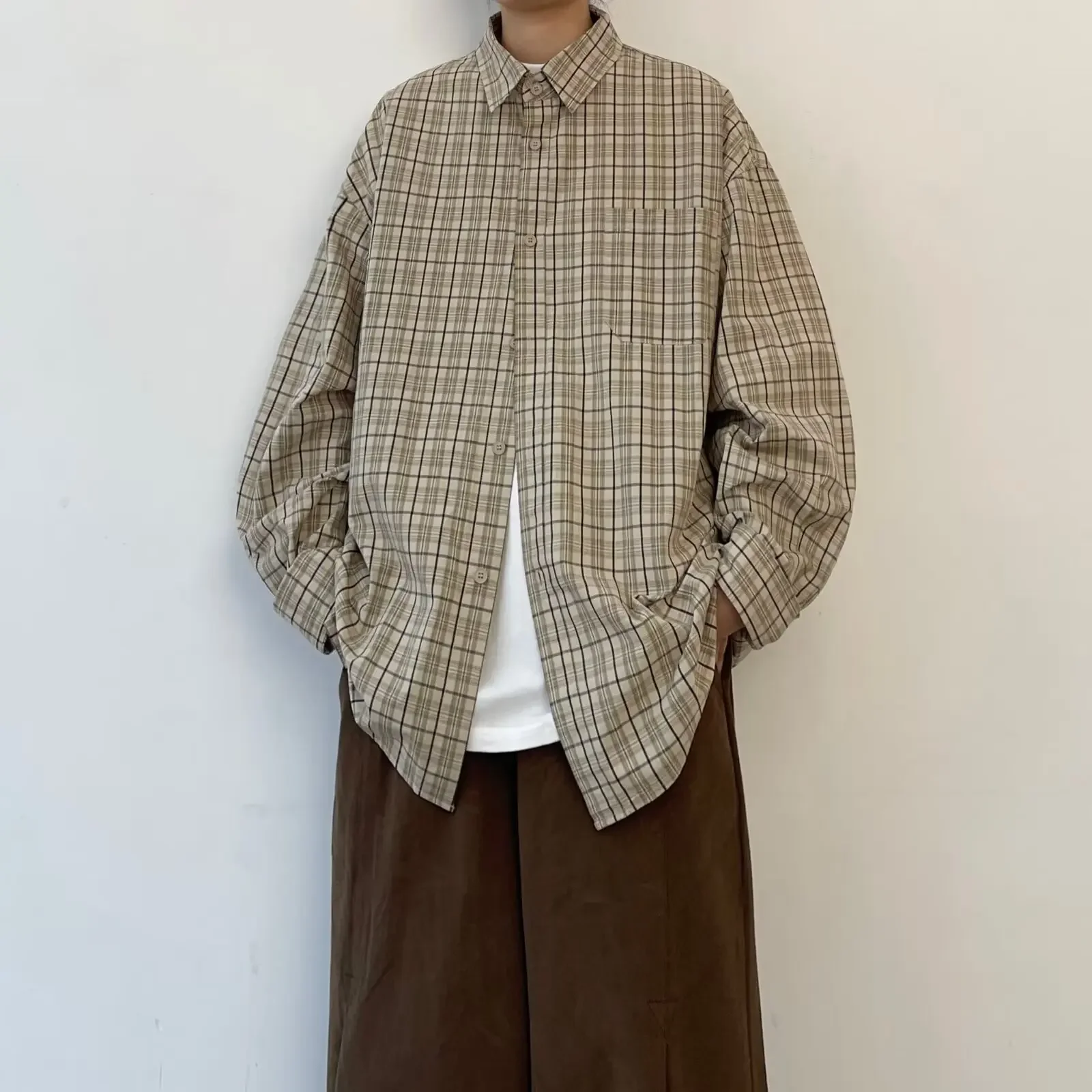 Spring New Japanese Harajuku Checkered Men's Shirt Vintage Casual Loose Shirt For Men Y2k Korean Streetwear Men Clothing