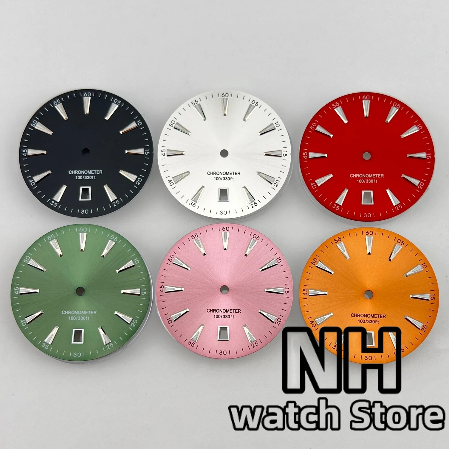 NH 33mm التدرج أشعة الشمس العقيمة ووتش الاتصال الهاتفي نافذة التاريخ مضيئة الأخضر عند الساعة 6 تناسب NH35 6 الساعة تاريخ الحركة