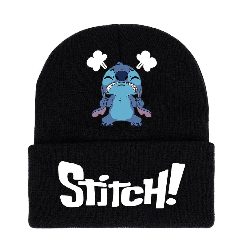 Sombreros de punto con estampado de dibujos animados de Disney Stitch para hombre y mujer, gorros de gorro de invierno, envoltura de cabeza de Hip Hop Y2k, gorros cálidos de tendencia, regalos