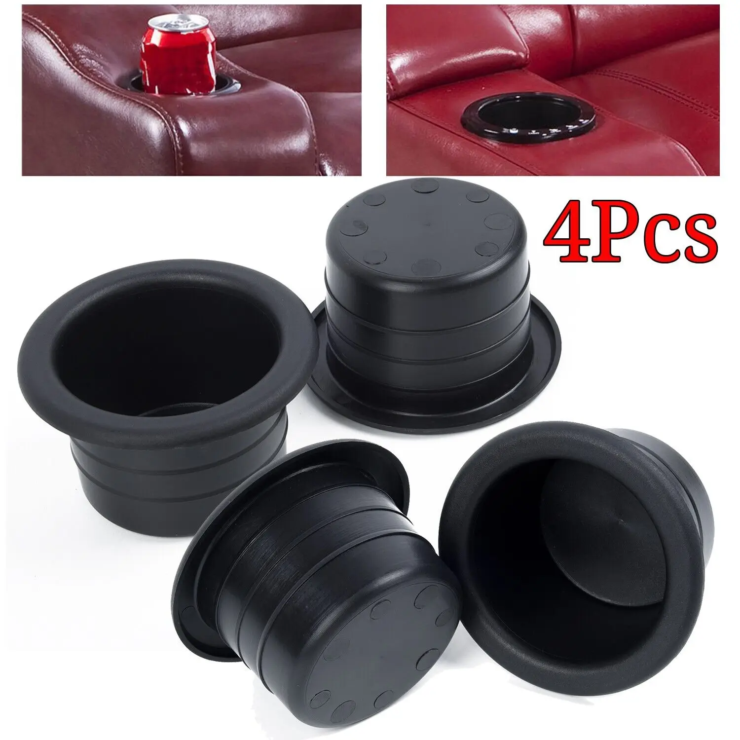 4X Plastic Black Cup Water Drink Holder Recessed For RV Car/Marine/Boat/Trailer