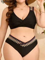 VigoBreviya 2024 Black Patchwork 2 Piece Plus Size Bikini Set Women Push Up Curvy Swimsuit Brazilian Lady Beach Big Bathing Suit